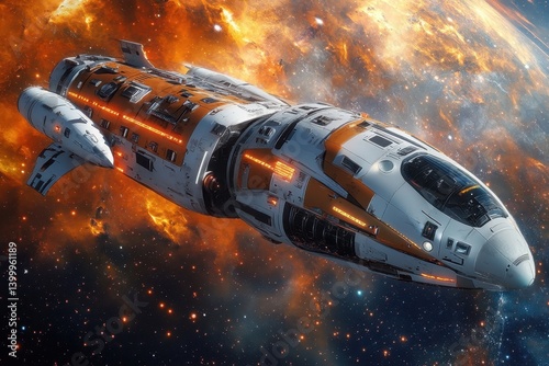 Wallpaper Mural Spaceship navigating through vibrant cosmic scenery with bright nebula Torontodigital.ca