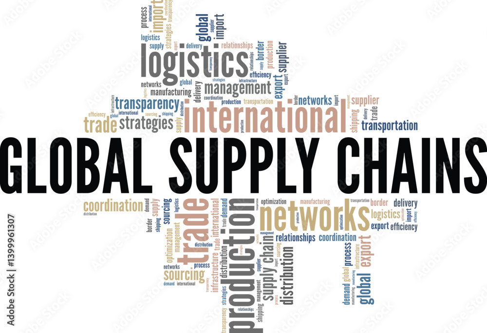 Global Supply Chains word cloud conceptual design isolated on white background.
Global Supply Chains word cloud conceptual design isolated on white background.