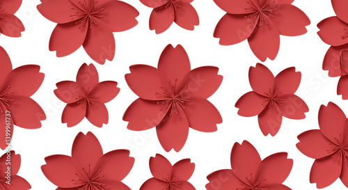 Red Cherry Blossoms Pattern Background Stock Illustration