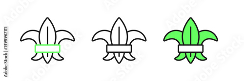 Set line Fleur de lys or lily flower icon isolated on white background. Vector