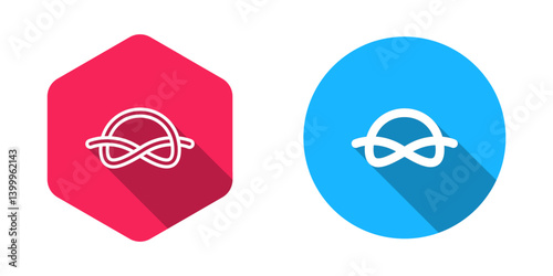 Filled and outline Nautical rope knots icon isolated with long shadow background. Rope tied in a knot. Vector