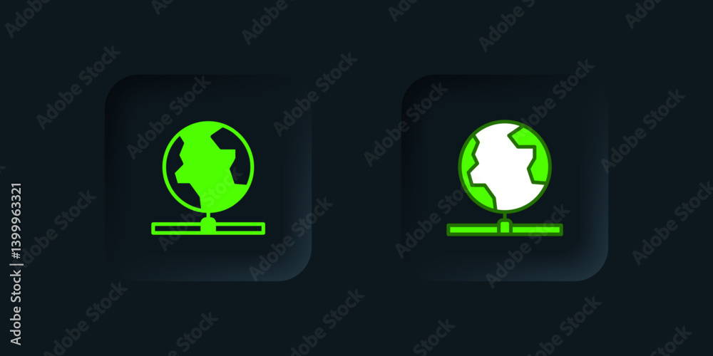 Green Global technology or social network icon isolated on black background. Black square button. Vector Green Global technology or social network icon isolated on black background. Black square button. Vector