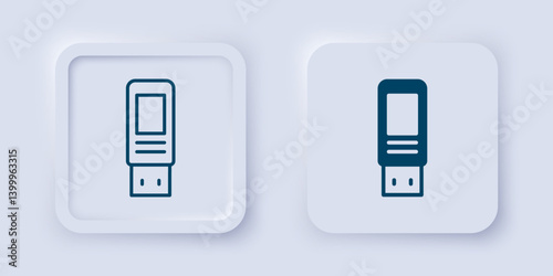 Filled and outline USB flash drive icon isolated on grey background. Square button. Vector