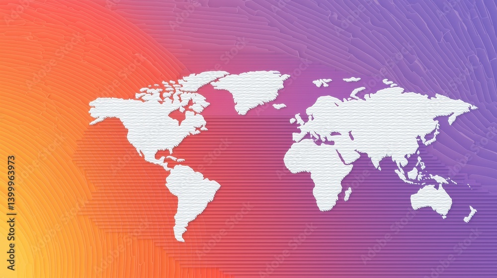 Abstract World Map Illustration with Warm and Cool Color Gradient Abstract World Map Illustration with Warm and Cool Color Gradient
