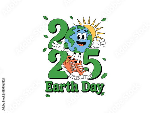 Earth Day 2025 Retro Planet Sun T-Shirt Vector