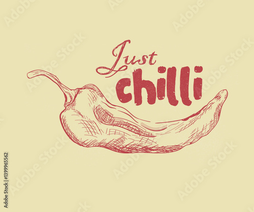 Red chili vector art, Hand drawn vintage chili vector design with typography, Chili line artwork for t shirt, wall art, embroidery