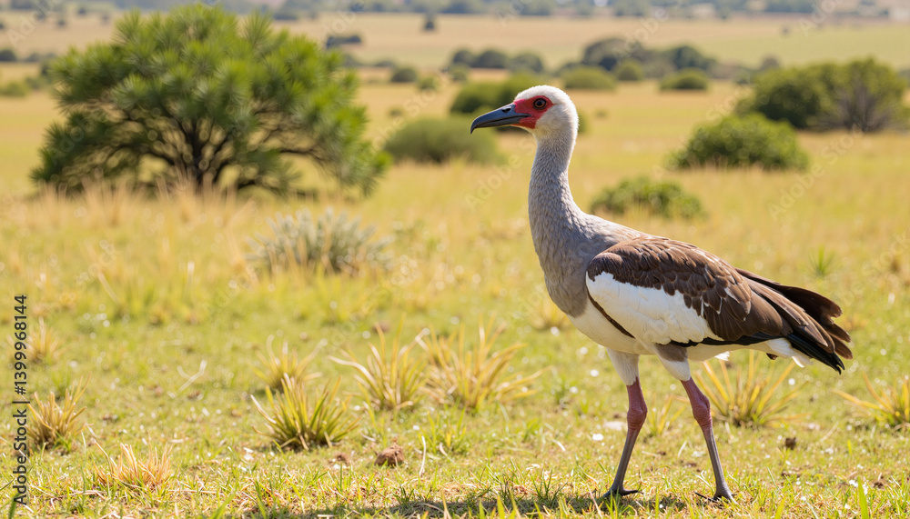 Obraz premium African Crane Walking in a Grassland Environment 