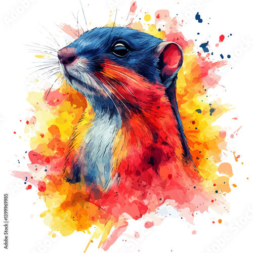 watercolor of Weasel, vector, isolated on a white background.