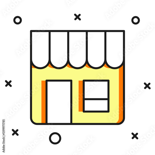Filled outline Shopping building or market store icon isolated on white background. Shop construction. Flat filled outline style with shadow. Vector