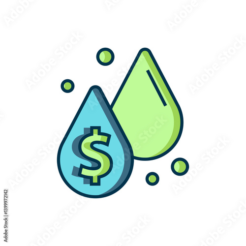 Filled outline Oil drop with dollar symbol icon isolated on white background. Oil price. Oil and petroleum industry. Flat filled outline style with shadow. Vector