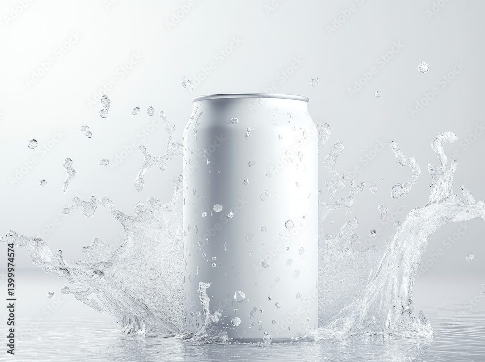 Refreshing Can Surrounded by Splashing Water for Beverage Advertising or Mockup Refreshing Can Surrounded by Splashing Water for Beverage Advertising or Mockup