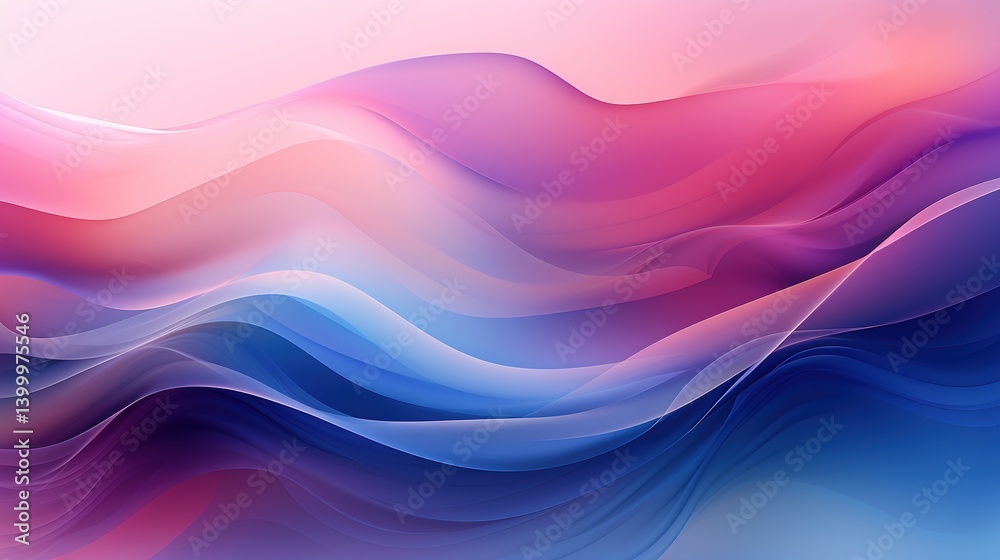 Fototapeta premium Stylized waves of translucent purple and blue blend elegantly across the canvas, creating a dreamy backdrop ideal for design use.