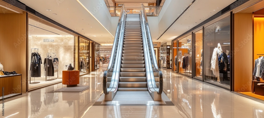 Fototapeta premium Modern escalator connecting floors in fashionable shopping mall