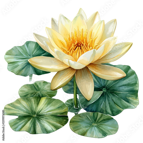 Water Lily Branch, watercolor vector, isolated on a white background.