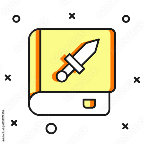 Filled outline Book about weapon icon isolated on white background. Small firearm. Weapon catalog. Flat filled outline style with shadow. Vector
