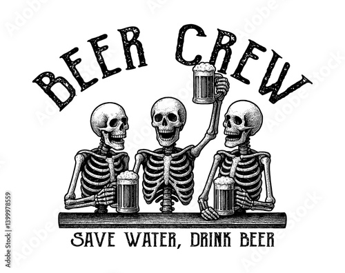 BEER CREW. skeletons drinking beer