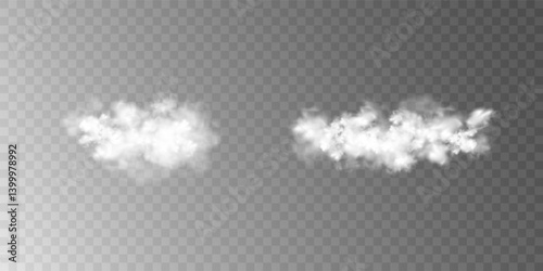 Abstract vector clouds, fog or smoke on an isolated transparent background. Dust cloud. Desert smoke. Sandstorm. 3D smog explosion. Cloud, smoke, png.