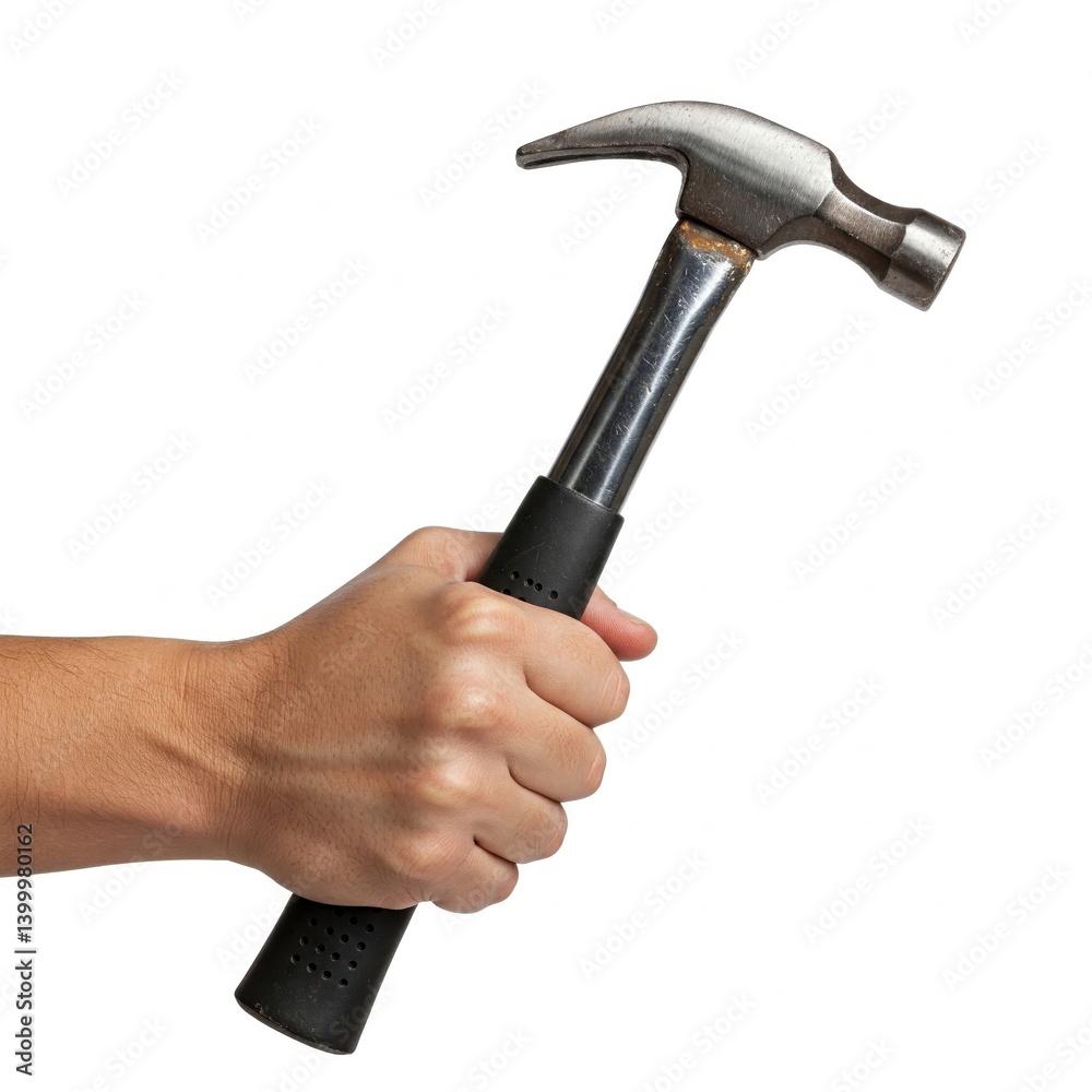 Hand holding a hammer isolated on a white background Hand holding a hammer isolated on a white background