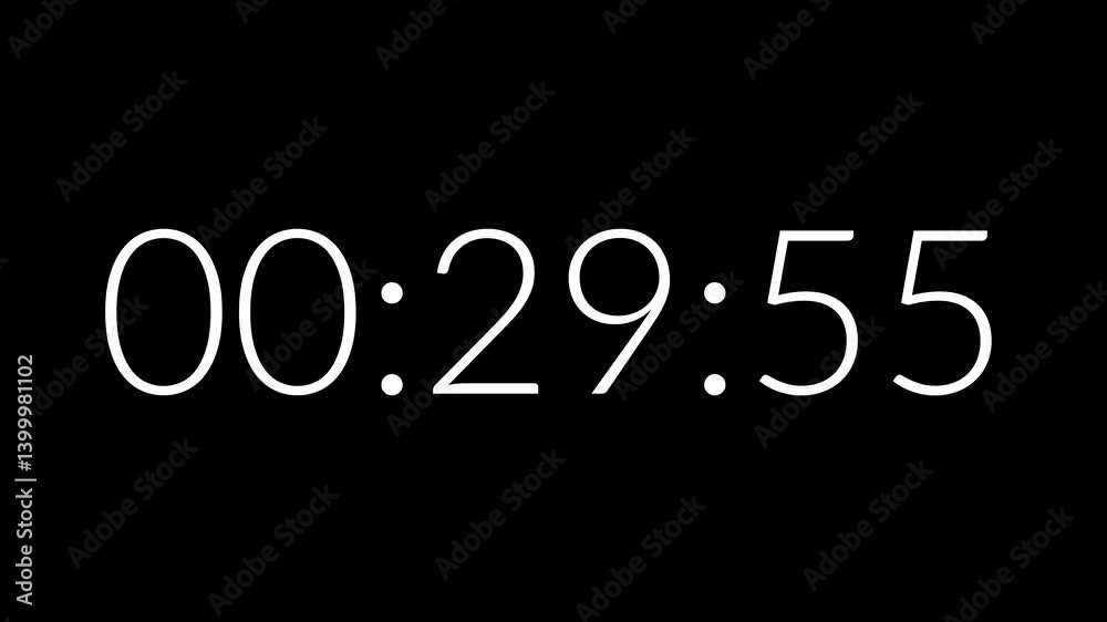 Countdown timer from 30 minute to 29 minute suitable for presentations, productivity, educational content, and more