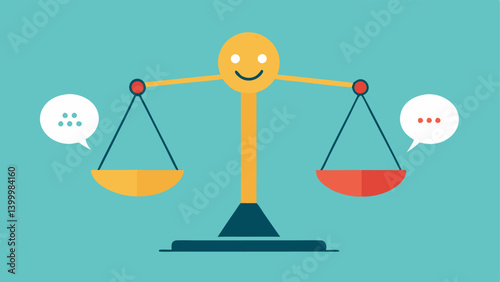 Balance Scales A balance scale with one side filled with negative labels and the other side filled with positive affirmations illustrating the importance of weighing thoughts and