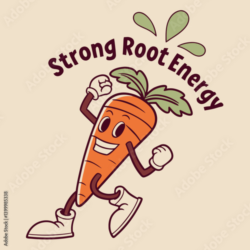 Carrot Flexing Tiny Muscles with Strong Root Energy Bubble Text – Fun and Bold Vegetable