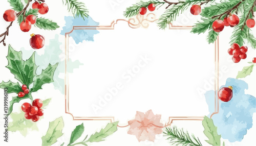 A beautiful watercolor Christmas design with holly and berries