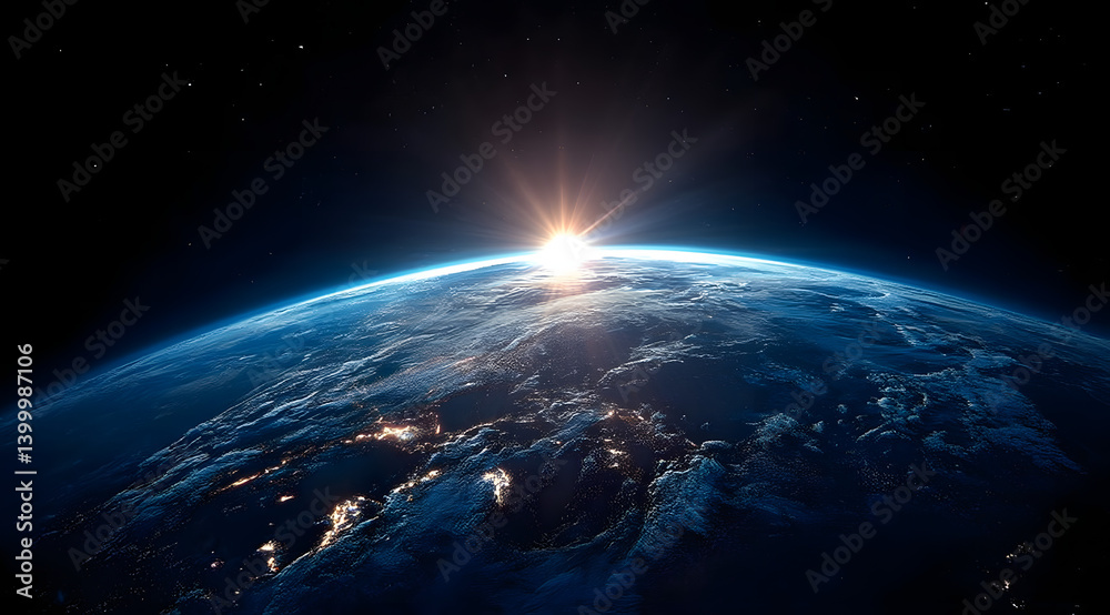 blue sunrise, view of earth from space blue sunrise, view of earth from space