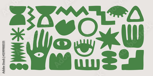 Trendy vector abstract cut out pieces. Paper cutouts. Hand drawn modern design for card, print on clothes. Creative collage on transparent background