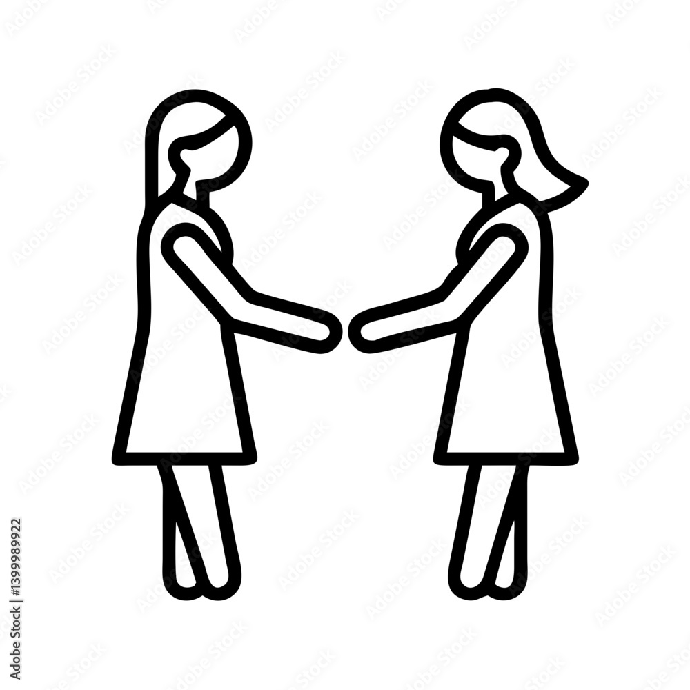 Two women meeting icon vector illustration handshake agreement collaboration partnership deal concept Two women meeting icon vector illustration handshake agreement collaboration partnership deal concept