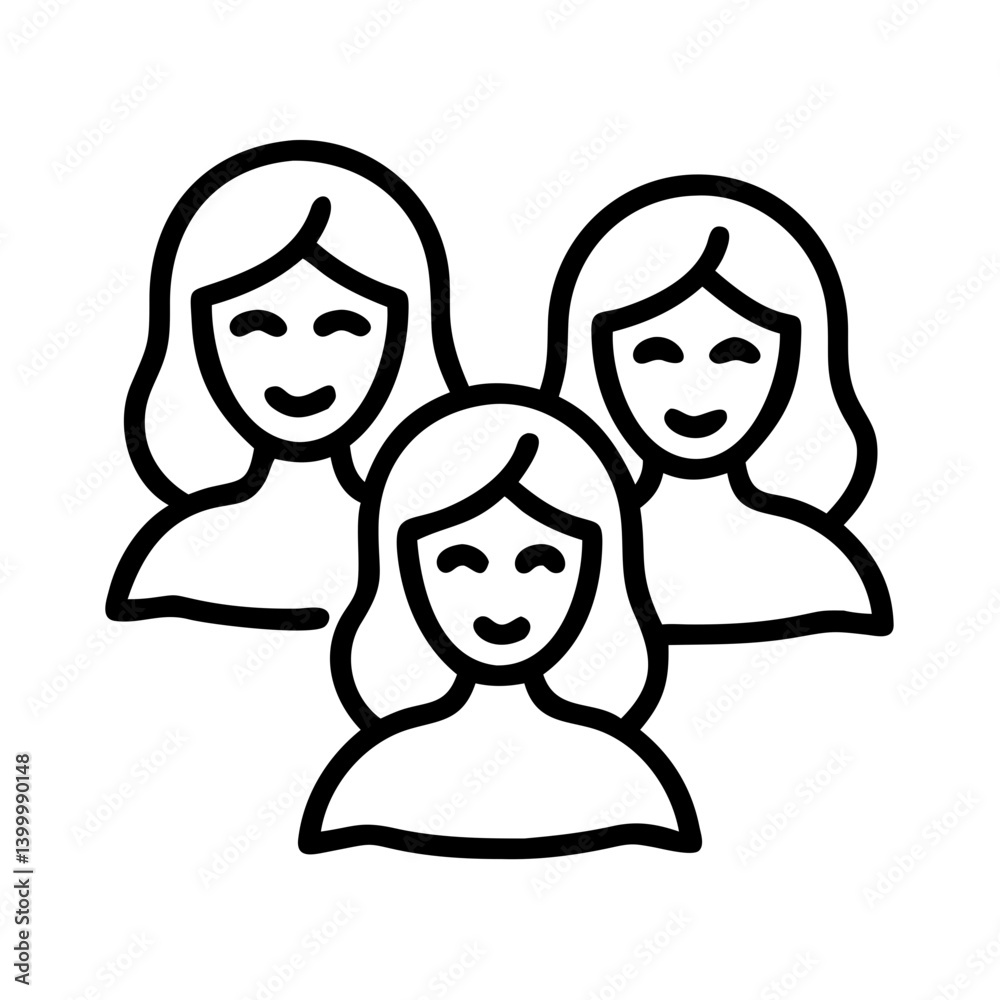 Three women group icon vector illustration representing female friendship and community support network graphic design Three women group icon vector illustration representing female friendship and community support network graphic design