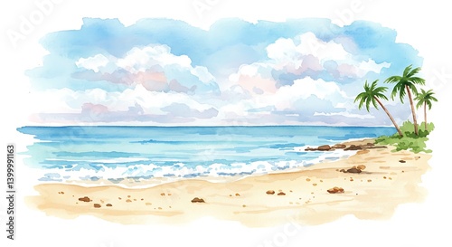 Azure Shores  Whispering Palms AI Generated