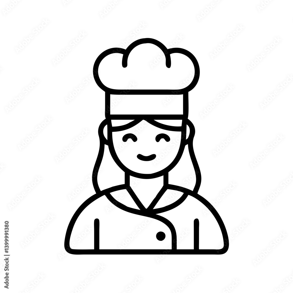 Chef woman icon vector illustration of professional cook with toque for restaurant menu design Chef woman icon vector illustration of professional cook with toque for restaurant menu design