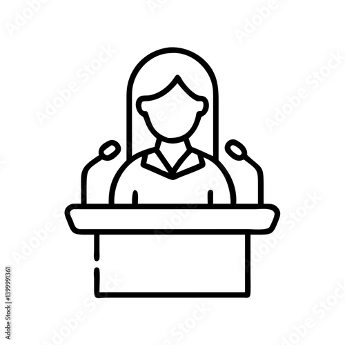 Woman speaker at podium giving speech presentation conference public speaking event icon vector