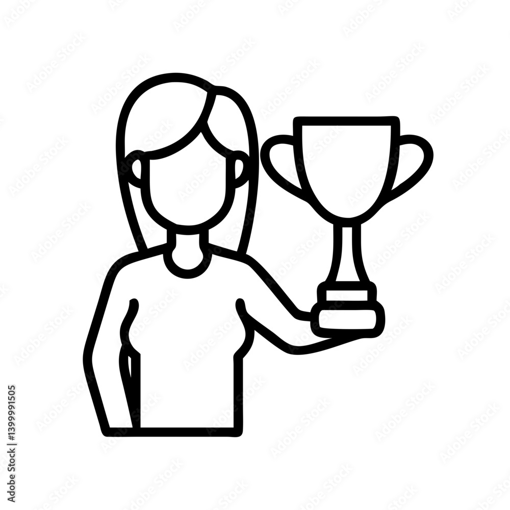 Obraz premium Illustration of woman holding trophy award for winning competition achievement success