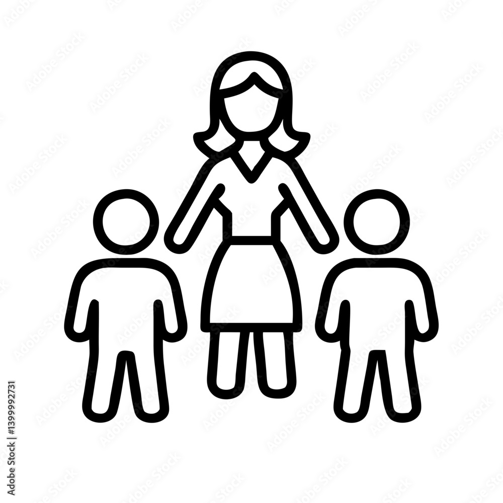 Woman with children vector icon illustration representing family care childcare and motherhood support symbol Woman with children vector icon illustration representing family care childcare and motherhood support symbol