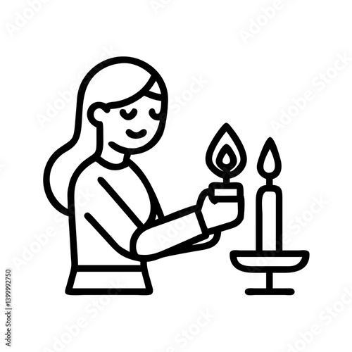 Woman lighting candle vector illustration for religious holiday celebration memorial service icon