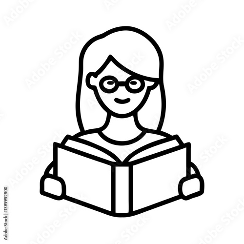 Illustration of woman reading book wearing glasses vector graphic study education knowledge learning student girl