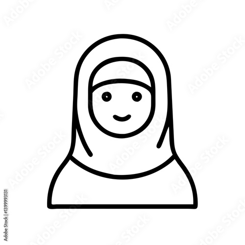 Muslim woman wearing hijab vector illustration islamic headscarf fashion modest clothing icon line art