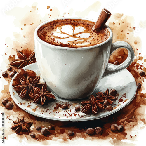 watercolor of Warm Spiced Milk, vector, isolated on a white background.