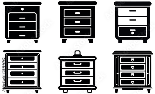 Six Classic Vintage Chest of Drawers Illustrations