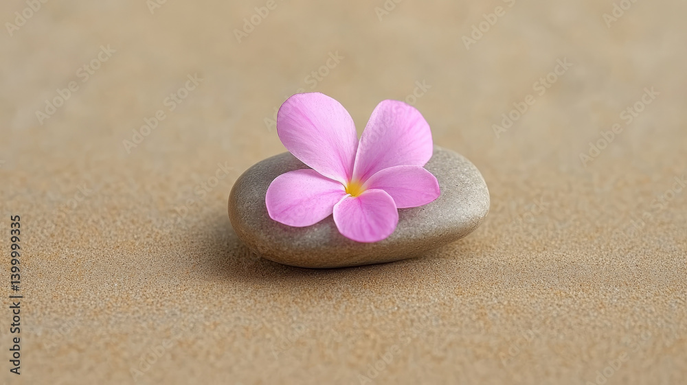 delicate pink flower rests on smooth stone, creating serene and calming atmosphere delicate pink flower rests on smooth stone, creating serene and calming atmosphere