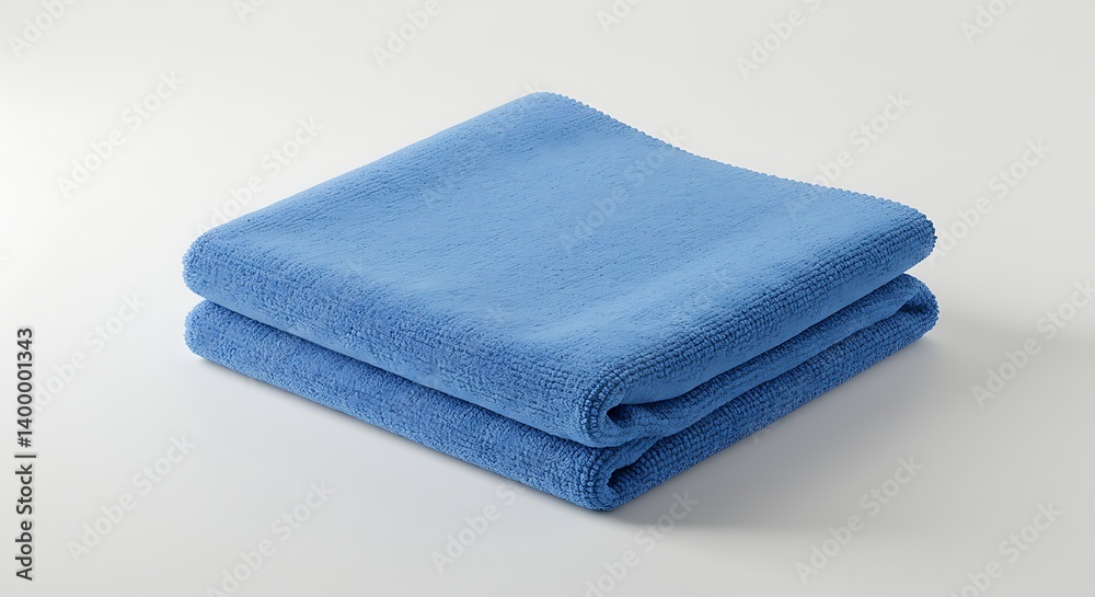 Folded Blue Cleaning Cloths Stacked on White Surface Folded Blue Cleaning Cloths Stacked on White Surface