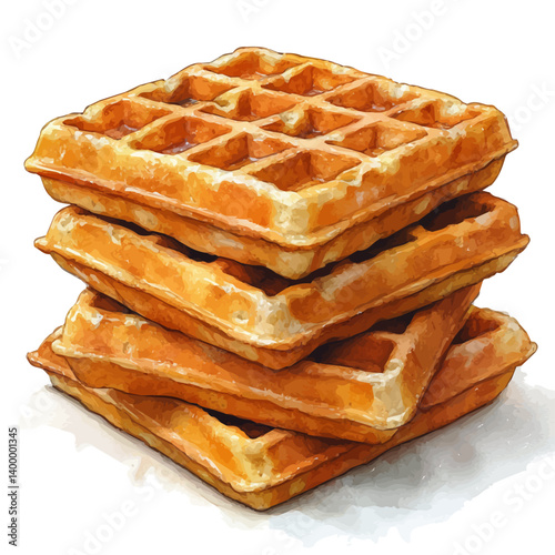illustration of Waffles, watercolor vector, isolated on a white background.