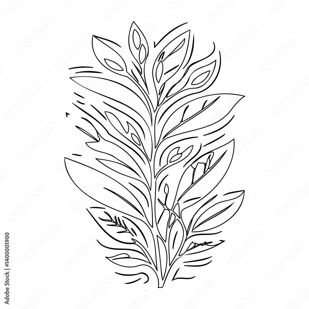 Obraz premium Botanical Art: Simple Black Line Plant Illustration