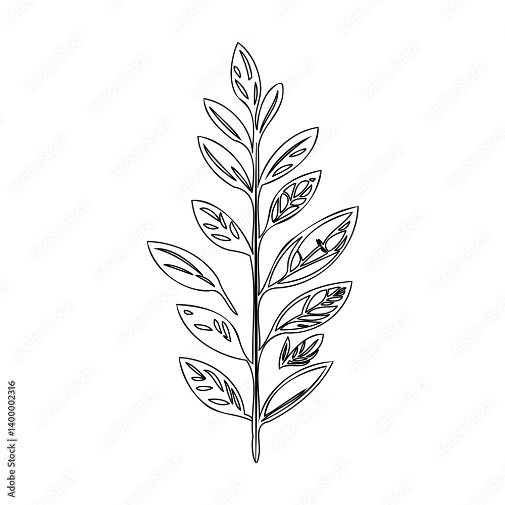 Obraz premium Elegant Leaves Branch on White Background Line Art
