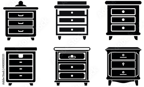 Six Classic Vintage Chest of Drawers Illustrations