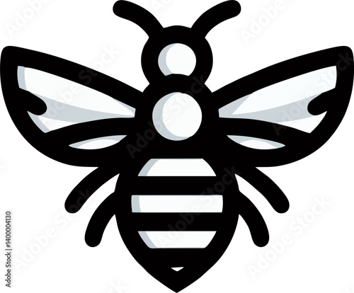 Vector illustration of a stylized bee with bold outlines and simple shapes.
