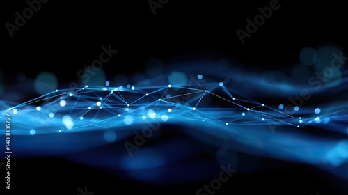 An abstract technological background, featuring blue glowing lines and dots in a dark sky, forms a digital connectivity concept with a futuristic web design.