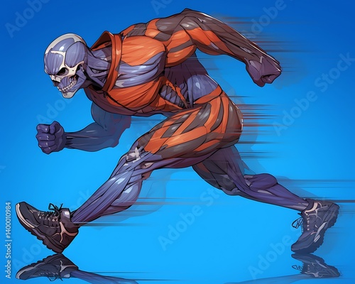 Skeletal Runner on Blue Background