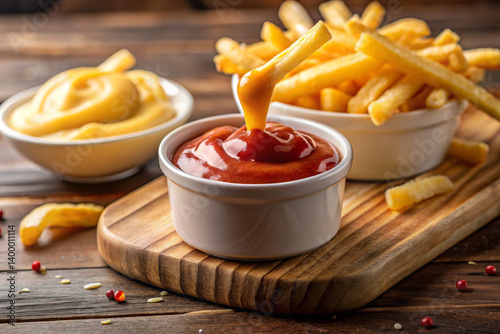 Dipping Action – Fry being dipped into ketchup, mustard, or cheese